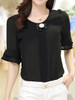 Casual Round Neck Bowknot Plain Bell Sleeve Blouse