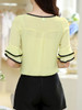 Casual Round Neck Bowknot Plain Bell Sleeve Blouse