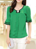 Casual Round Neck Bowknot Plain Bell Sleeve Blouse
