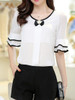 Casual Round Neck Bowknot Plain Bell Sleeve Blouse