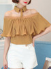 Casual Halter Cutout Flounce Plain Chiffon Blouse