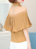 Casual Halter Cutout Flounce Plain Chiffon Blouse