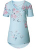 Casual V-Neck High-Low Hollow Out Floral Printed Charming Short Sleeve T-Shirt