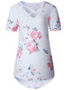 Casual V-Neck High-Low Hollow Out Floral Printed Charming Short Sleeve T-Shirt