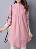 Casual Band Collar Pinstripe Longline Blouse