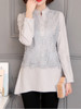 High-Low Band Collar Decorative Lace Plain Blouse High-Low Band Collar Decorative Lace Plain Blouse