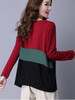 Casual Round Neck Color Block Blouse