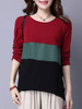 Casual Round Neck Color Block Blouse