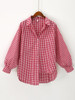 Casual Red Plaid Puff Sleeve Oversized Blouse