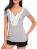 Casual Split Neck Decorative Lace Short Sleeve T-Shirt