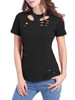 Casual Trendy Distressed Crew Neck Hollow Out Plain Short Sleeve T-Shirt Casual Trendy Distressed Crew Neck Hollow Out Plain Short Sleeve T-Shirt