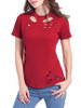 Casual Trendy Distressed Crew Neck Hollow Out Plain Short Sleeve T-Shirt Casual Trendy Distressed Crew Neck Hollow Out Plain Short Sleeve T-Shirt