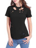 Casual Trendy Distressed Crew Neck Hollow Out Plain Short Sleeve T-Shirt Casual Trendy Distressed Crew Neck Hollow Out Plain Short Sleeve T-Shirt