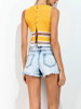 Casual Patchwork See-Through Striped Cropped Sleeveless T-Shirt