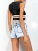 Casual Patchwork See-Through Striped Cropped Sleeveless T-Shirt