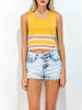 Casual Patchwork See-Through Striped Cropped Sleeveless T-Shirt