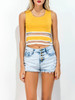Casual Patchwork See-Through Striped Cropped Sleeveless T-Shirt