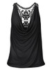 Casual Cowl Neck Decorative Lace Plain Sleeveless T-Shirt