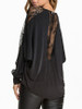Casual Patchwork See-Through Plain Batwing Long Sleeve T-Shirt