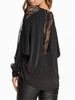 Casual Patchwork See-Through Plain Batwing Long Sleeve T-Shirt