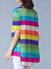 Casual Round Neck Multi-Color Striped High-Low Blouse