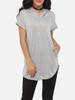 Casual Plain Pockets Delightful V Neck Short-sleeve-t-shirt