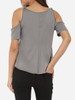 Casual V Neck Dacron Hollow Out Short-sleeve-t-shirt