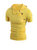 Casual Hooded Zips Decorative Button Pocket Plain T-Shirt