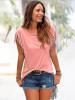 Short-sleeved Round Neck Tassels Cotton T-Shirt 8 Colors