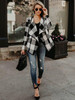 Fashion Plaid Lapel Long Sleeves Outwears Tops