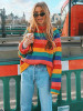 Multicolor Striped Knitting Sweater Tops Multicolor Striped Knitting Sweater Tops
