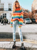 Multicolor Striped Knitting Sweater Tops Multicolor Striped Knitting Sweater Tops