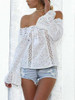 Lace Off Shoulder Flared Sleeves Cover-Ups Tops