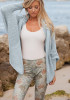 Blue Plain Irregular Ruffle Collar Long Sleeve Casual Cardigan Sweater