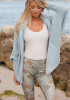 Blue Plain Irregular Ruffle Collar Long Sleeve Casual Cardigan Sweater