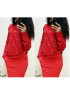 Red Pearl Round Neck Long Sleeve Slim Fashion Sweatshirt