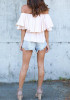 Beige Ruffle Off Shoulder Boat Neck Short Sleeve Blouse