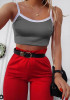 Grey Patchwork Midriff Condole Belt Round Neck Casual Vest