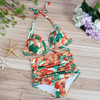 Orange Flowers 2-in-1 Tie Back Halter Neck High Waisted Swimwear