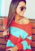 Nacarat Striped Pockets Round Neck Streetwear Acrylic Pullover Sweater
