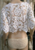 White Plain Hollow-out Lace Round Neck Blouse