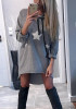 Grey Floral Star Irregular Draped Drawstring Hooded Long Sleeve Sweatshirt