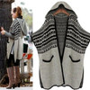 Grey Patchwork Pockets Cut Out Hooded Casual Cardigan Batwing Sweater