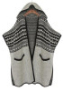 Grey Patchwork Pockets Cut Out Hooded Casual Cardigan Batwing Sweater