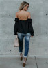 Black Plain Drawstring Ruffle Boat Neck Fashion Blouse Black Plain Drawstring Ruffle Boat Neck Fashion Blouse