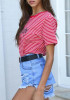 Red Striped Round Neck Short Sleeve T-Shirt