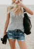 Grey Floral Spaghetti Strap Backless Deep U-neck Bohemian Going out Casual Vest