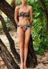 Black Floral Bandeau Cut Out Drawstring 2-in-1 Fashion Swimwear