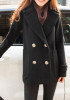 Black Pockets Buttons Tailored Collar Long Sleeve Wool Coat