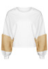 White Patchwork Khaki Fur Long Sleeve Round Neck Fashion Sweatshirt